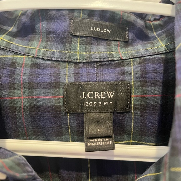 J Crew Mens Ludlow‎ 120s 2-Ply Green Blue Plaid Button Down Shirt Large Preppy - Picture 2 of 3